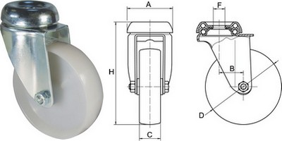 Nylon-Rolle, mit Bolzenaufnahme, ohne Bremse