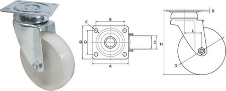 Nylon-Rolle mit drehbarer Platte, ohne Bremse