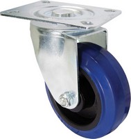 Industrierollen - Rad: Gummi, blau, mit drehbarer Platte, Radmitte: Kunststoff